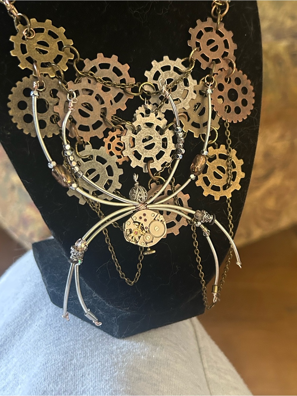 Steampunk Gear Necklace in Gold & Silver Tones